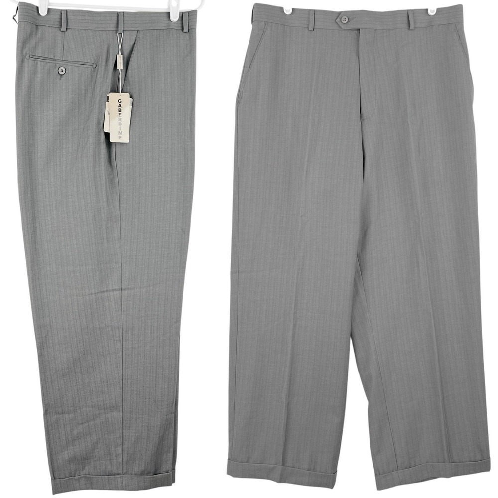 Gulliano Couture Men's Grey Wool Blend Dress Pants 38x32 Flat Cuffed Hem NWT